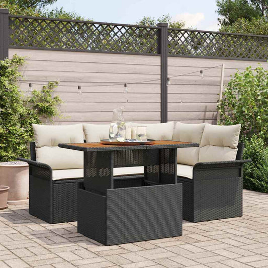 Garten-Sofa-Set 5 pcs Schwarz und Creme 100 x 55 x 73 cm