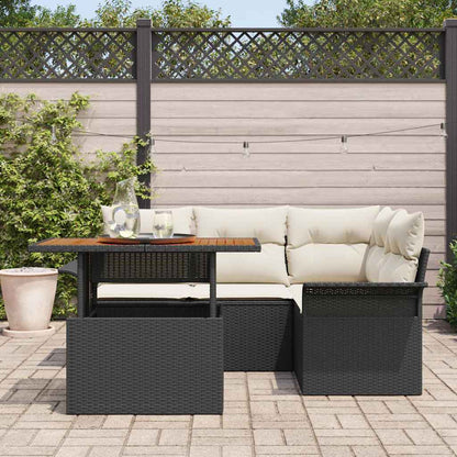 Garten-Sofa-Set 5 pcs Schwarz und Creme 100 x 55 x 73 cm