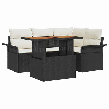 Garten-Sofa-Set 5 pcs Schwarz und Creme 100 x 55 x 73 cm