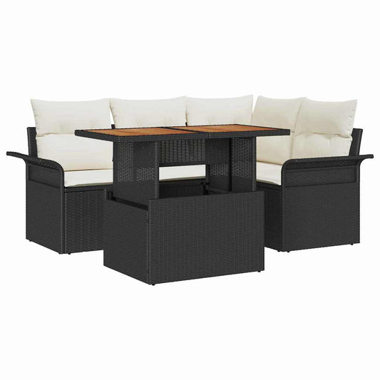 Garten-Sofa-Set 5 pcs Schwarz und Creme 100 x 55 x 73 cm