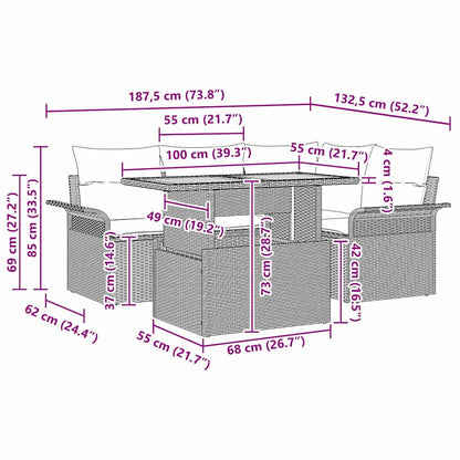 Garten-Sofa-Set 5 pcs Schwarz und Creme 100 x 55 x 73 cm