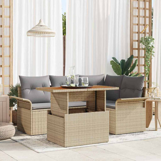 Garten-Sofa-Set 5 pcs Beige und Hellgrau 100 x 55 x 73 cm