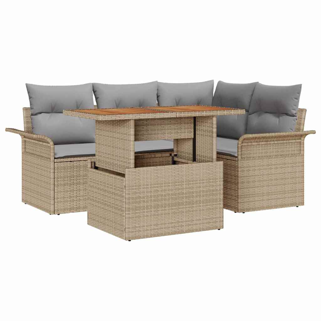 Garten-Sofa-Set 5 pcs Beige und Hellgrau 100 x 55 x 73 cm