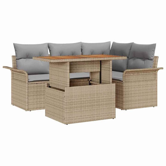 Garten-Sofa-Set 5 pcs Beige und Hellgrau 100 x 55 x 73 cm