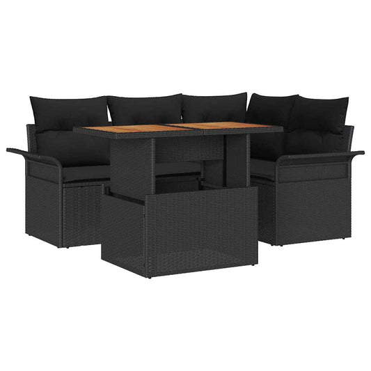 Garten-Sofa-Set mit Kissen 5 pcs Schwarz 100 x 55 x 73 cm