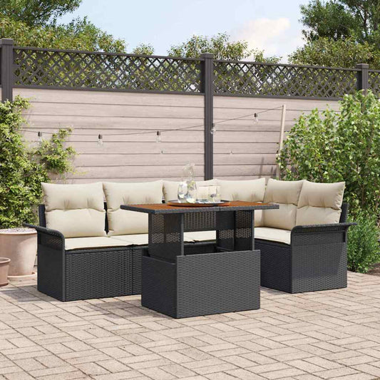 Garten-Sofa-Set 6 pcs Schwarz und Creme 100 x 55 x 73 cm