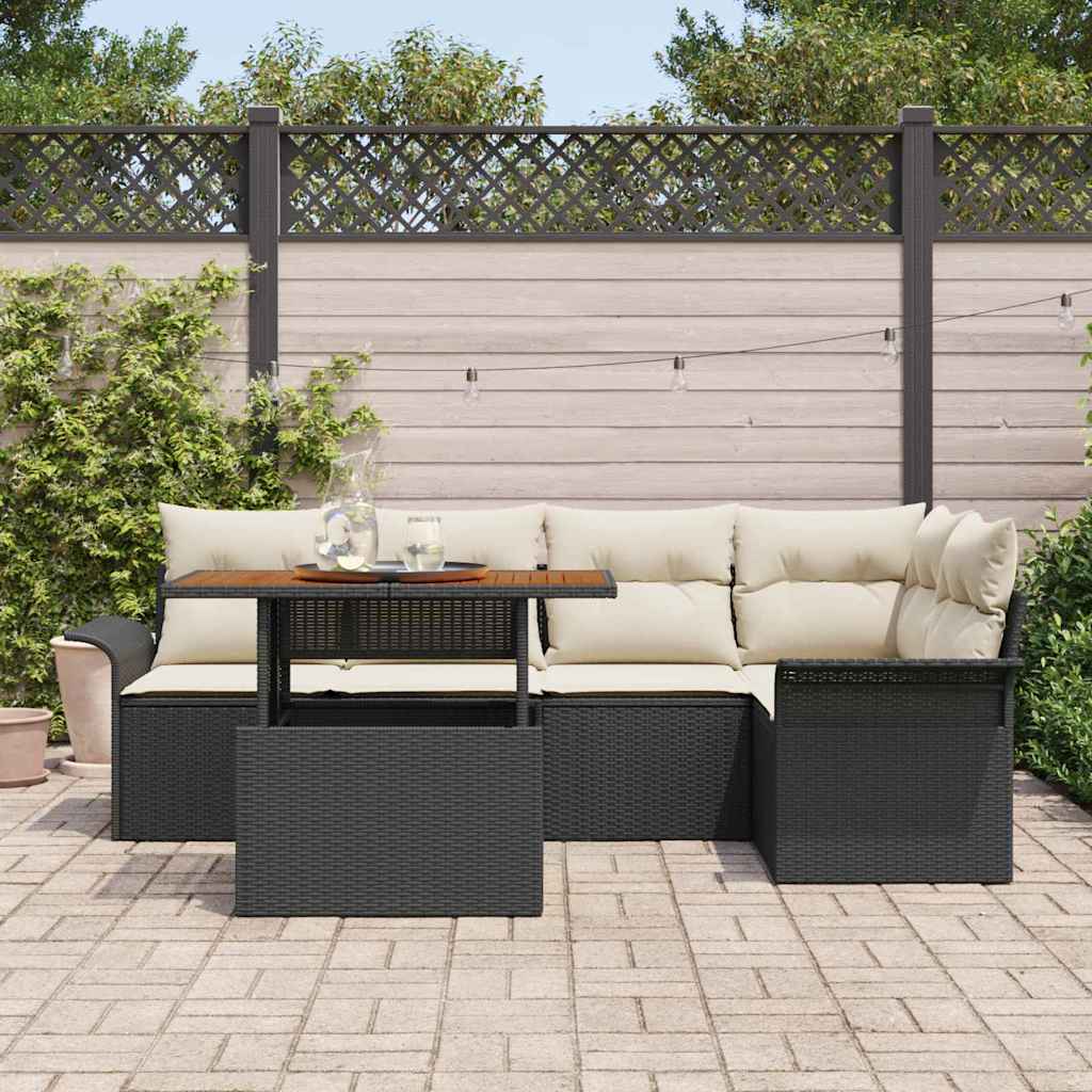 Garten-Sofa-Set 6 pcs Schwarz und Creme 100 x 55 x 73 cm
