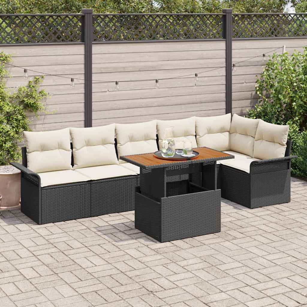 Garten-Sofa-Set 7 pcs Schwarz und Creme 100 x 55 x 73 cm