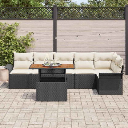 Garten-Sofa-Set 7 pcs Schwarz und Creme 100 x 55 x 73 cm