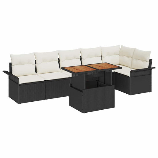 Garten-Sofa-Set 7 pcs Schwarz und Creme 100 x 55 x 73 cm