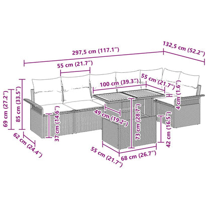 Garten-Sofa-Set 7 pcs Schwarz und Creme 100 x 55 x 73 cm