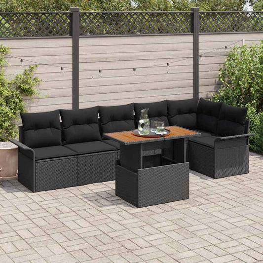 Garten-Sofa-Set mit Kissen 7 pcs Schwarz 100 x 55 x 73 cm