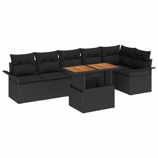 Garten-Sofa-Set mit Kissen 7 pcs Schwarz 100 x 55 x 73 cm
