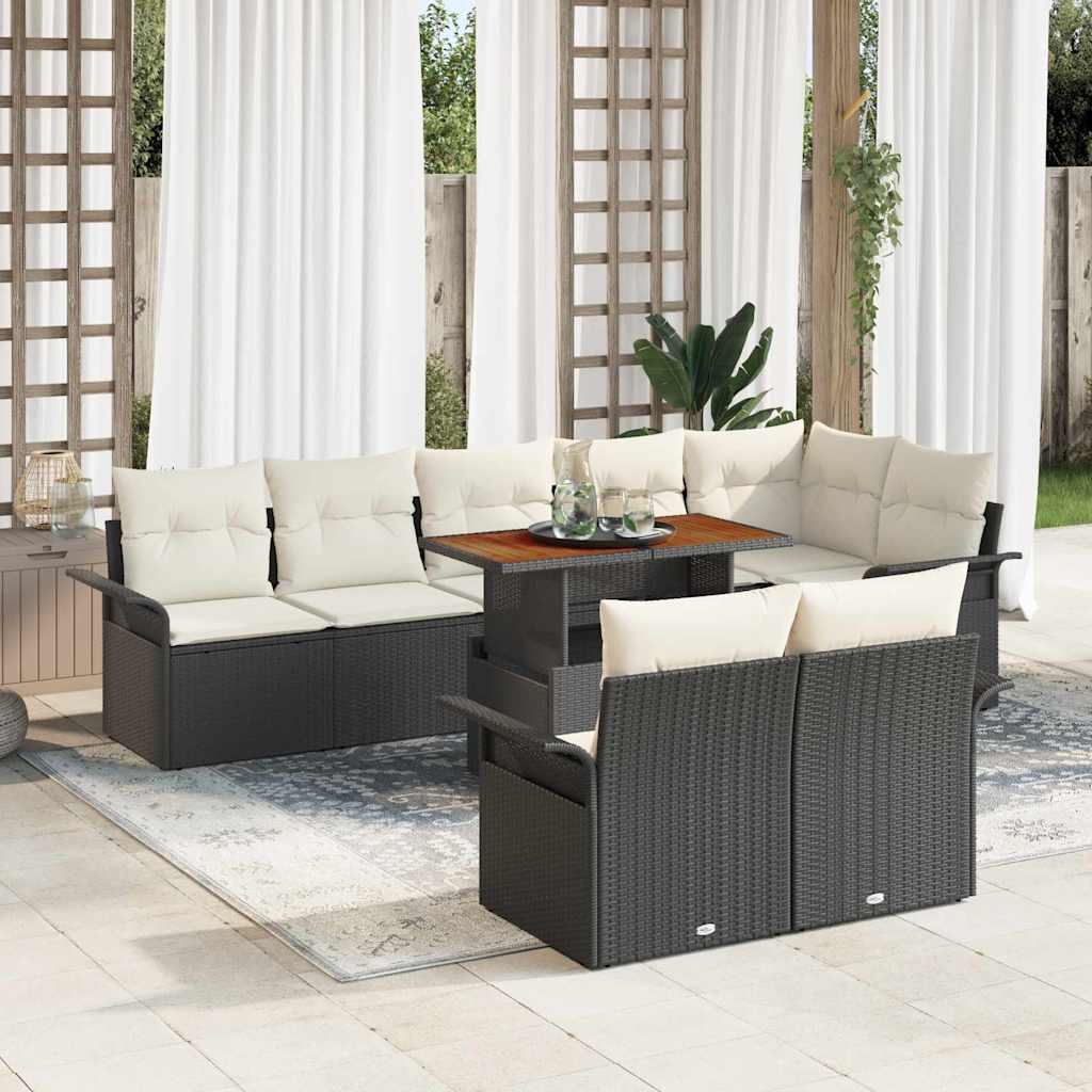 Garten-Sofa-Set 9 pcs Schwarz und Creme 100 x 55 x 73 cm
