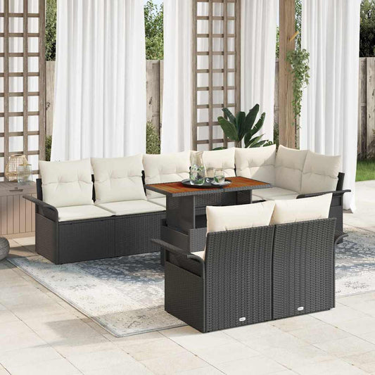 Garten-Sofa-Set 9 pcs Schwarz und Creme 100 x 55 x 73 cm