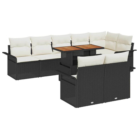 Garten-Sofa-Set 9 pcs Schwarz und Creme 100 x 55 x 73 cm