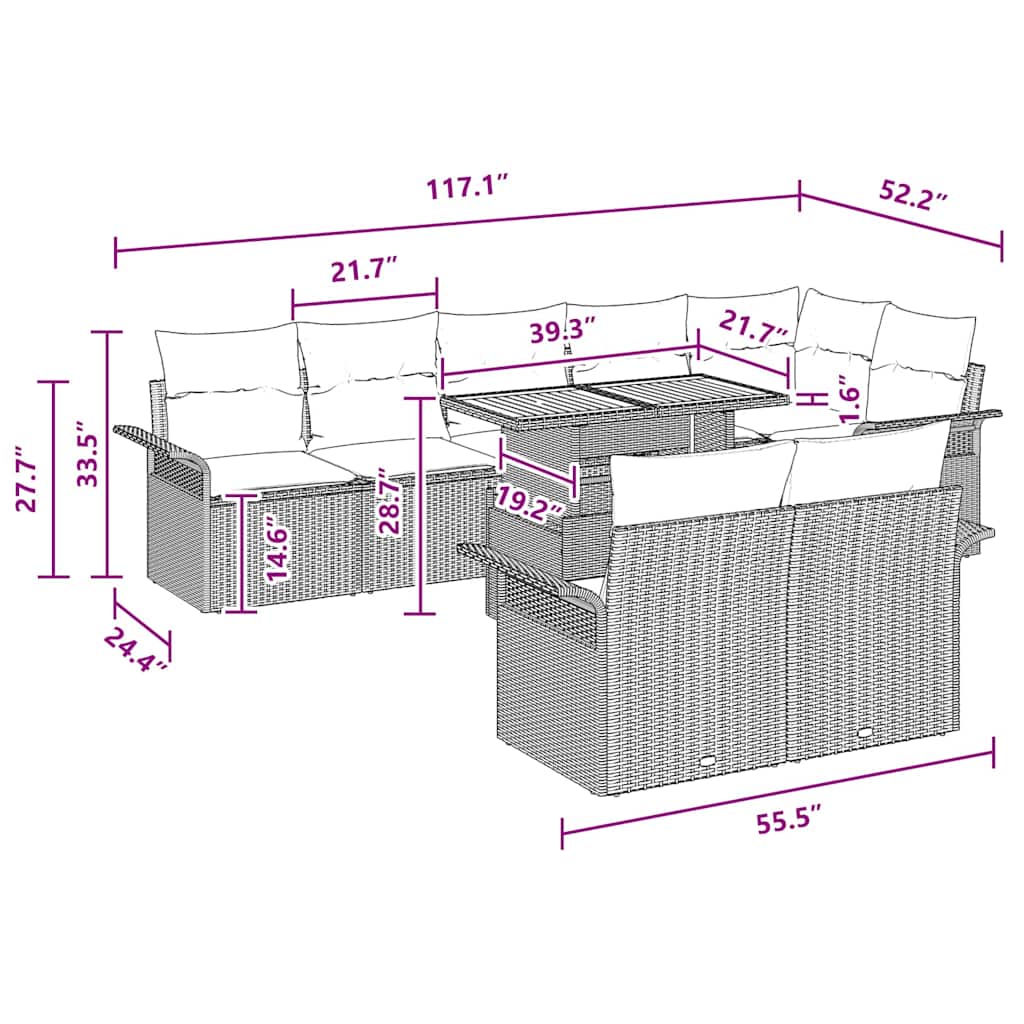 Garten-Sofa-Set 9 pcs Schwarz und Creme 100 x 55 x 73 cm