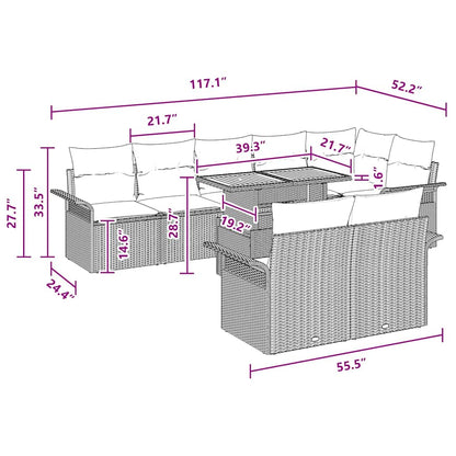 Garten-Sofa-Set 9 pcs Schwarz und Creme 100 x 55 x 73 cm