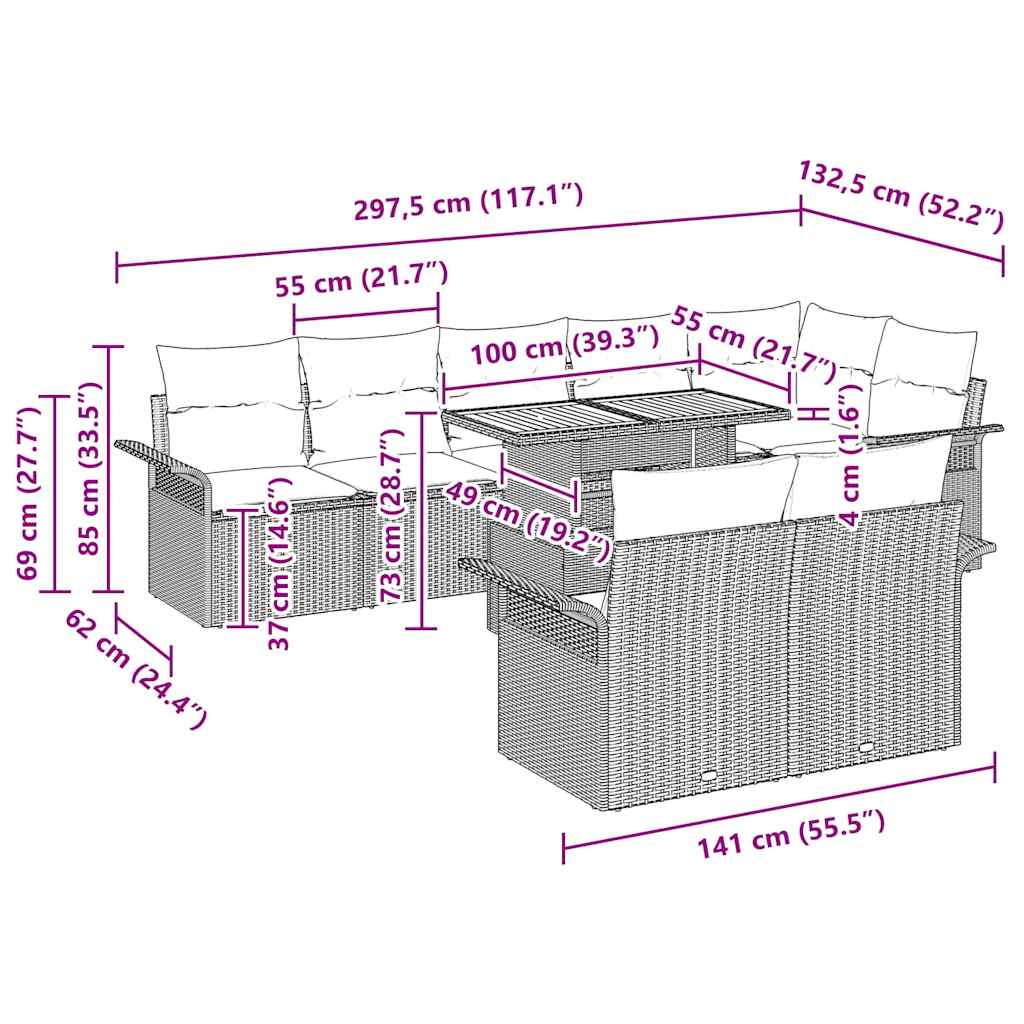 Garten-Sofa-Set 9 pcs Beige und Hellgrau 100 x 55 x 73 cm