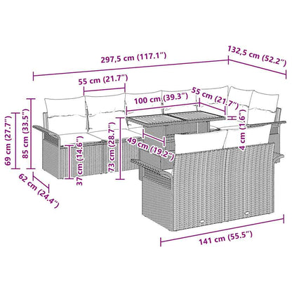 Garten-Sofa-Set 9 pcs Beige und Hellgrau 100 x 55 x 73 cm
