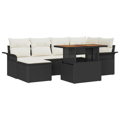 Garten-Sofa-Set mit Kissen 7 pcs Schwarz und Creme