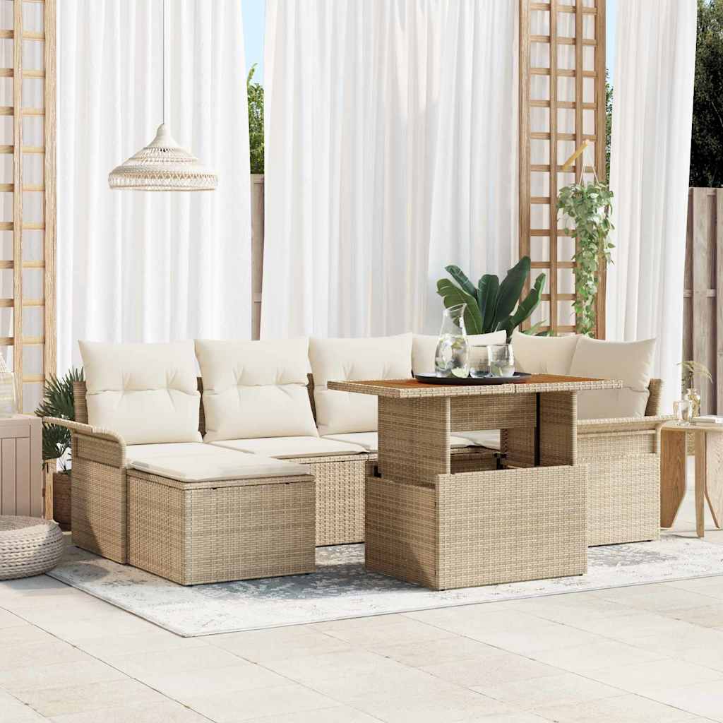 Garten-Sofa-Set mit Kissen 7 pcs Beige und Creme