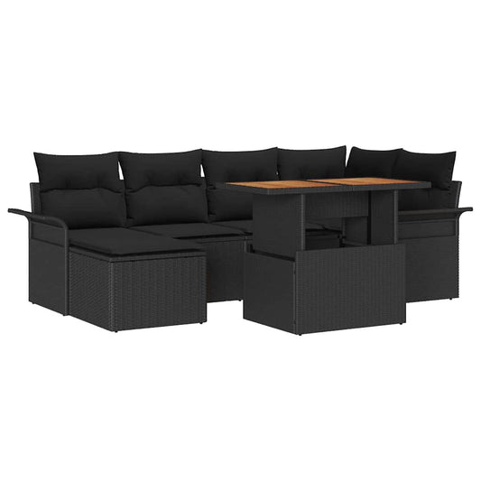Garten-Sofa-Set mit Kissen 7 pcs Schwarz