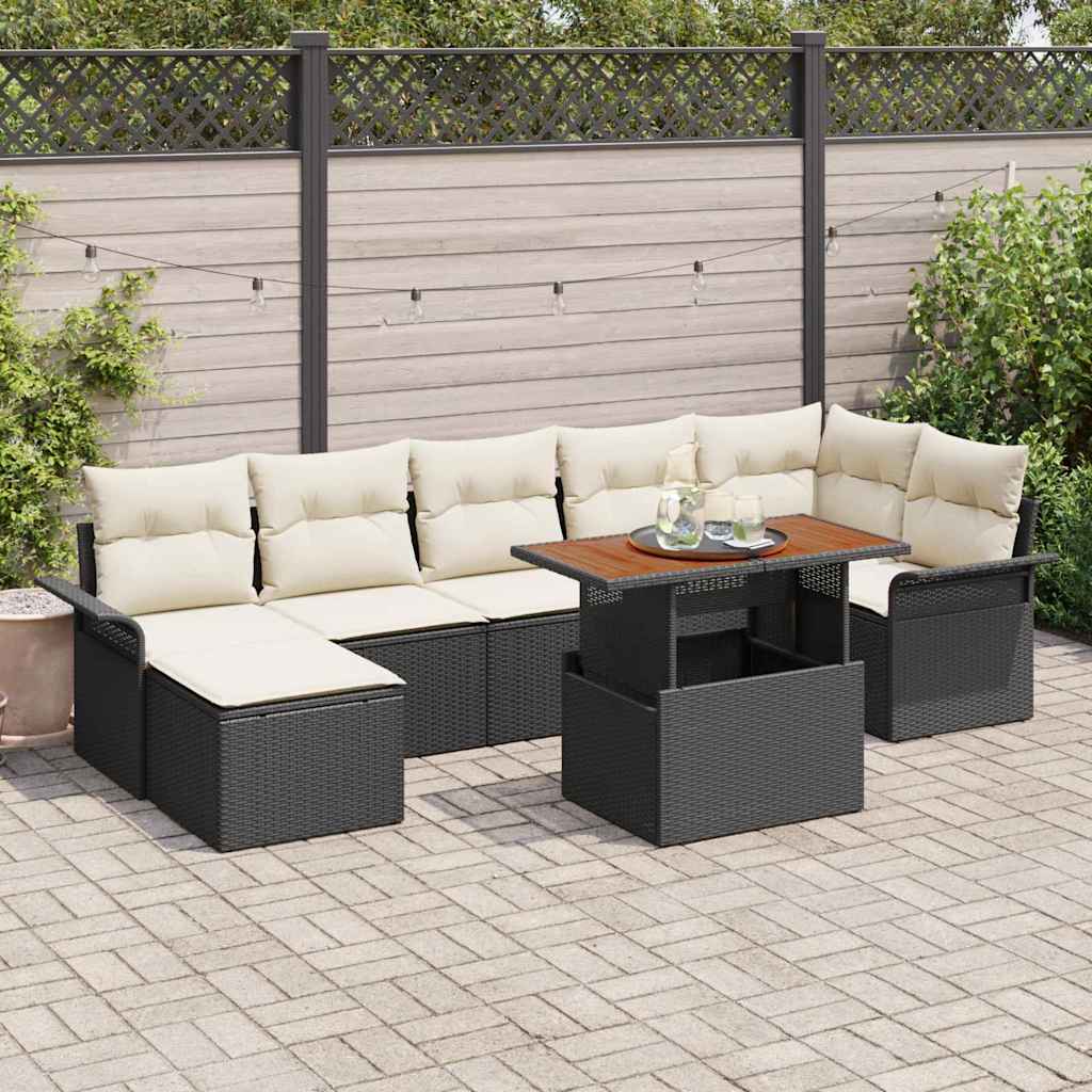 Garten-Sofa-Set mit Kissen 8 pcs Schwarz und Creme
