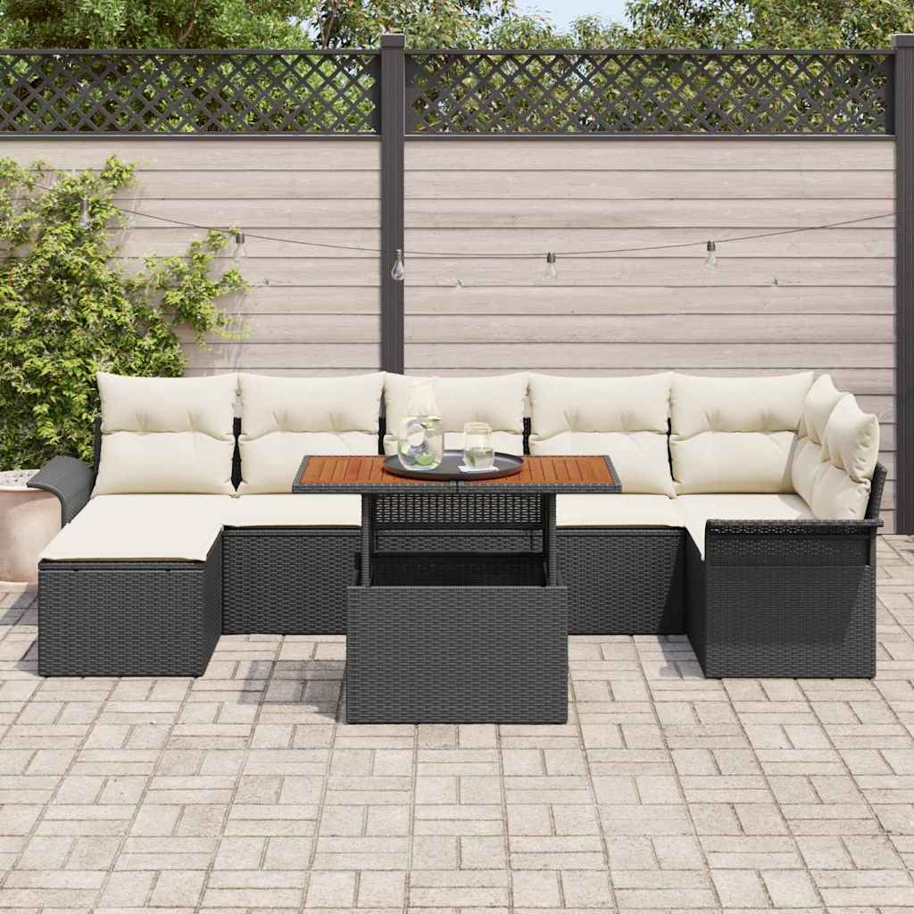 Garten-Sofa-Set mit Kissen 8 pcs Schwarz und Creme