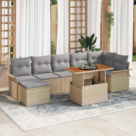 Garten-Sofa-Set mit Kissen 8 pcs Beige und Hellgrau