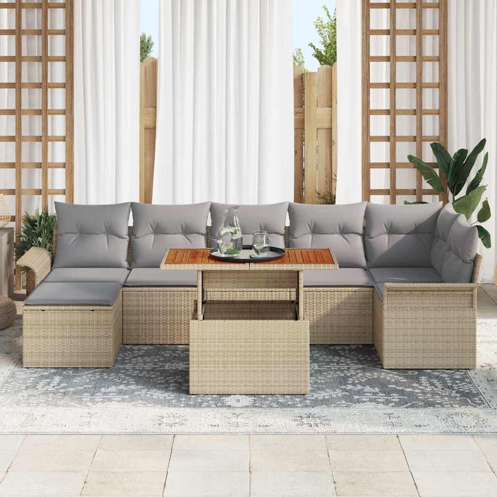Garten-Sofa-Set mit Kissen 8 pcs Beige und Hellgrau