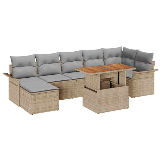 Garten-Sofa-Set mit Kissen 8 pcs Beige und Hellgrau