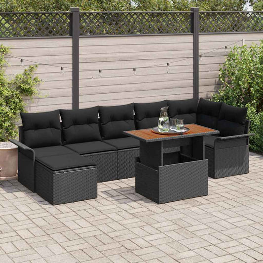 Garten-Sofa-Set mit Kissen 8 pcs Schwarz