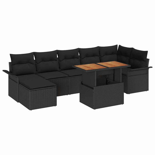 Garten-Sofa-Set mit Kissen 8 pcs Schwarz