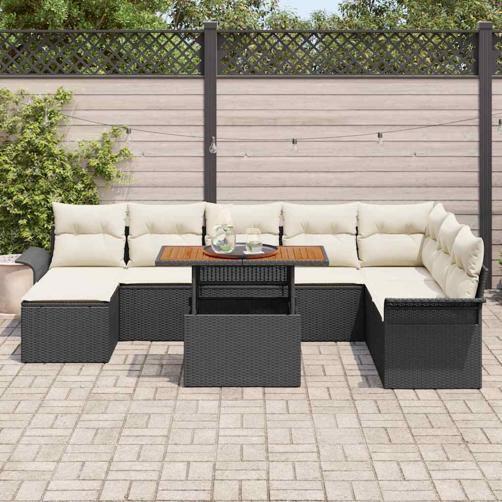 Garten-Sofa-Set mit Kissen 9 pcs Schwarz und Creme