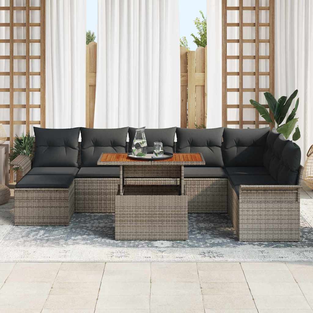 Garten-Sofa-Set mit Kissen 9 pcs Grau