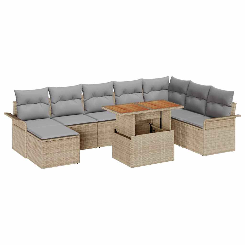 Garten-Sofa-Set mit Kissen 9 pcs Beige und Hellgrau