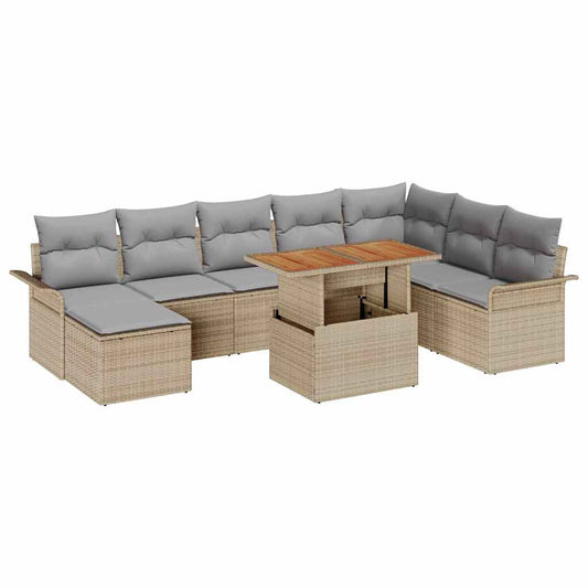 Garten-Sofa-Set mit Kissen 9 pcs Beige und Hellgrau