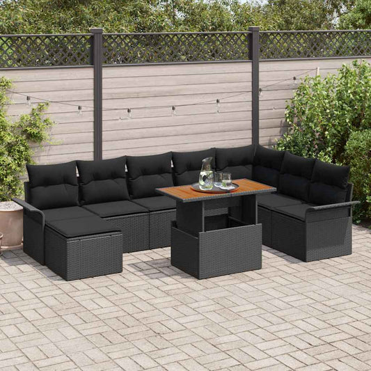 Garten-Sofa-Set mit Kissen 9 pcs Schwarz