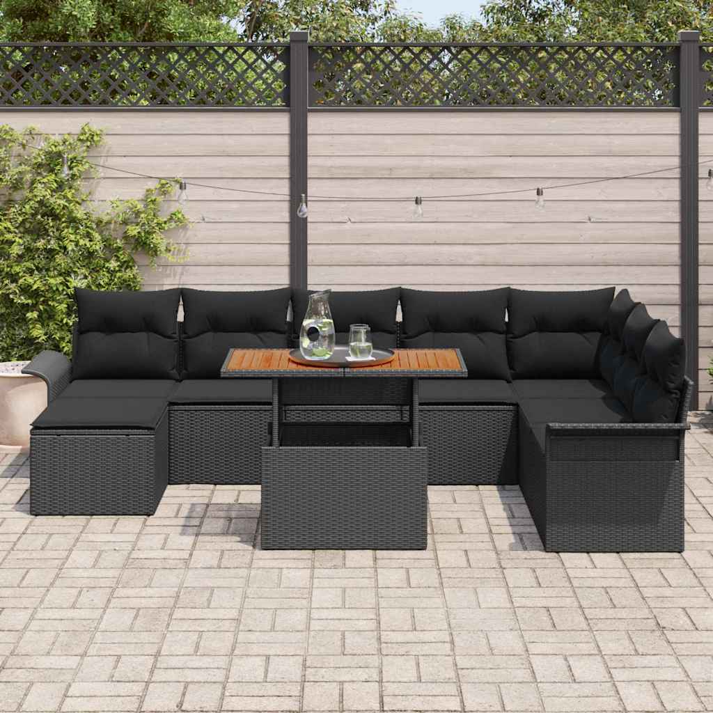 Garten-Sofa-Set mit Kissen 9 pcs Schwarz