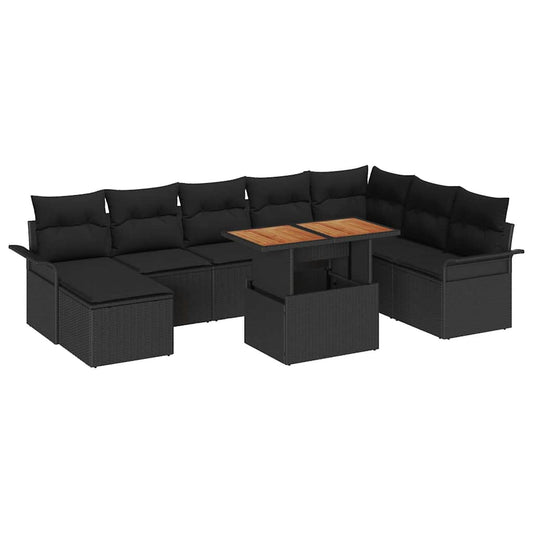 Garten-Sofa-Set mit Kissen 9 pcs Schwarz