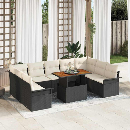 Garten-Sofa-Set 10 pcs Schwarz und Creme 100 x 55 x 73 cm