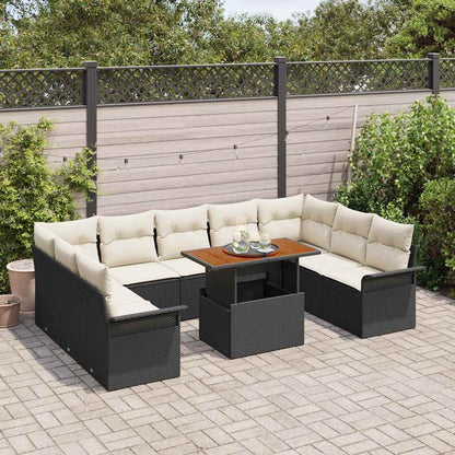 Garten-Sofa-Set 10 pcs Schwarz und Creme 100 x 55 x 73 cm