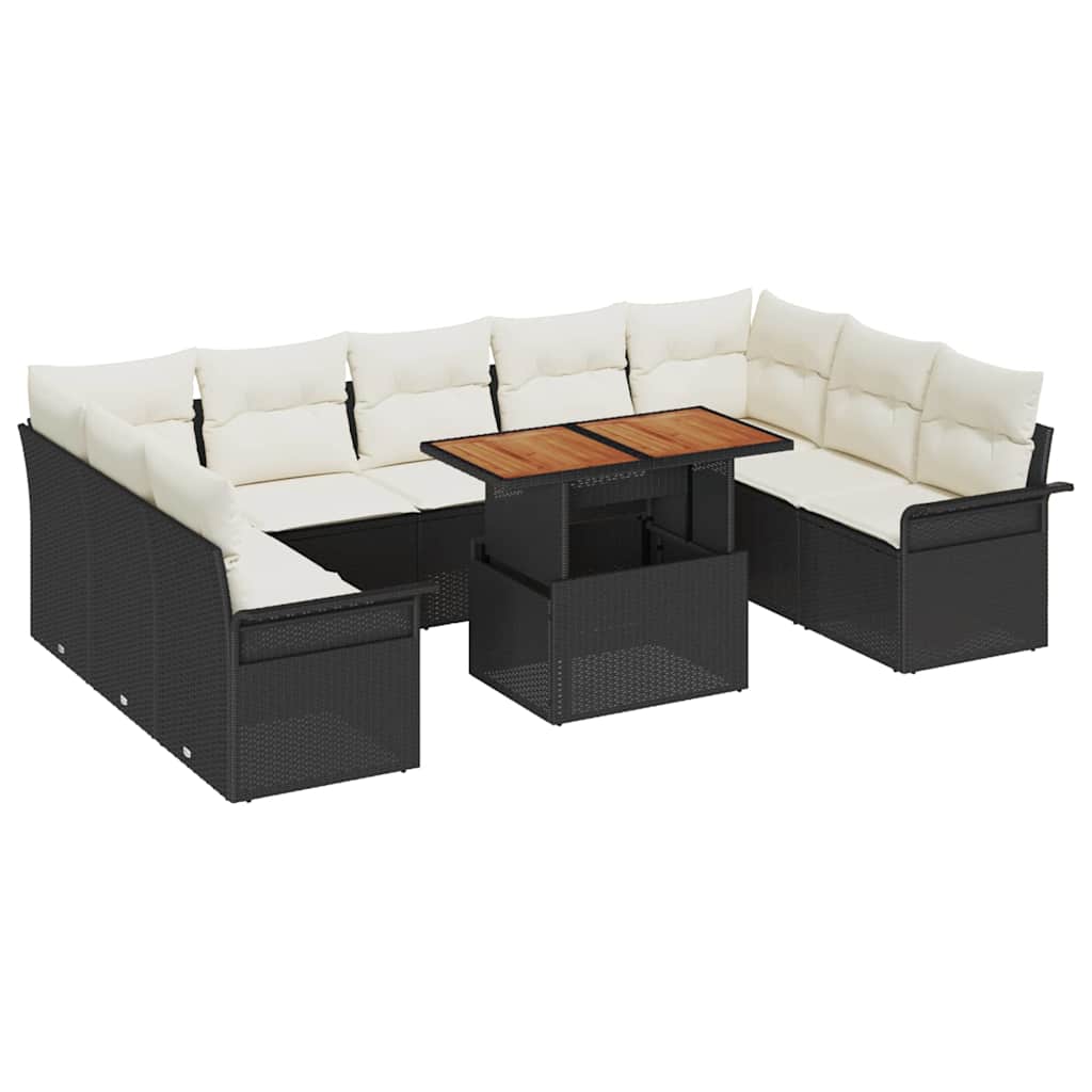 Garten-Sofa-Set 10 pcs Schwarz und Creme 100 x 55 x 73 cm