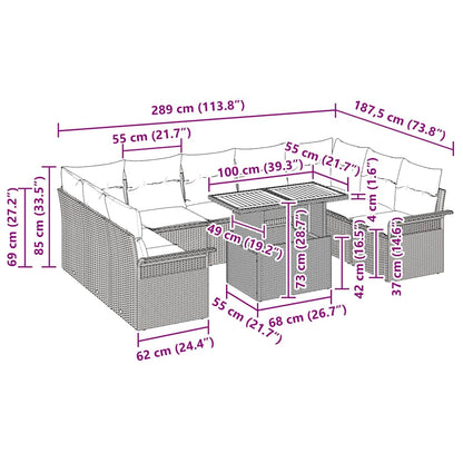 Garten-Sofa-Set 10 pcs Schwarz und Creme 100 x 55 x 73 cm