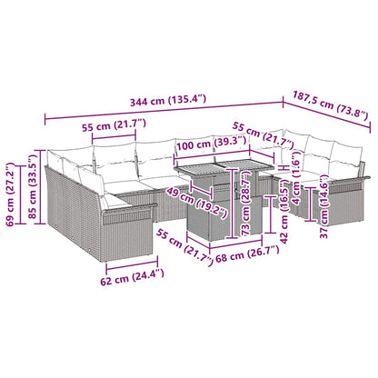 Garten-Sofa-Set 11 pcs Schwarz und Creme 100 x 55 x 73 cm