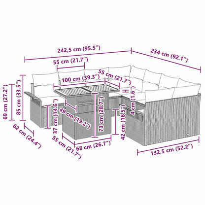 Garten-Sofa-Set 11 pcs Beige und Hellgrau 100 x 55 x 73 cm