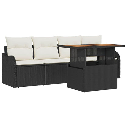 Garten-Sofa-Set 5 pcs Schwarz und Creme 100 x 55 x 73 cm