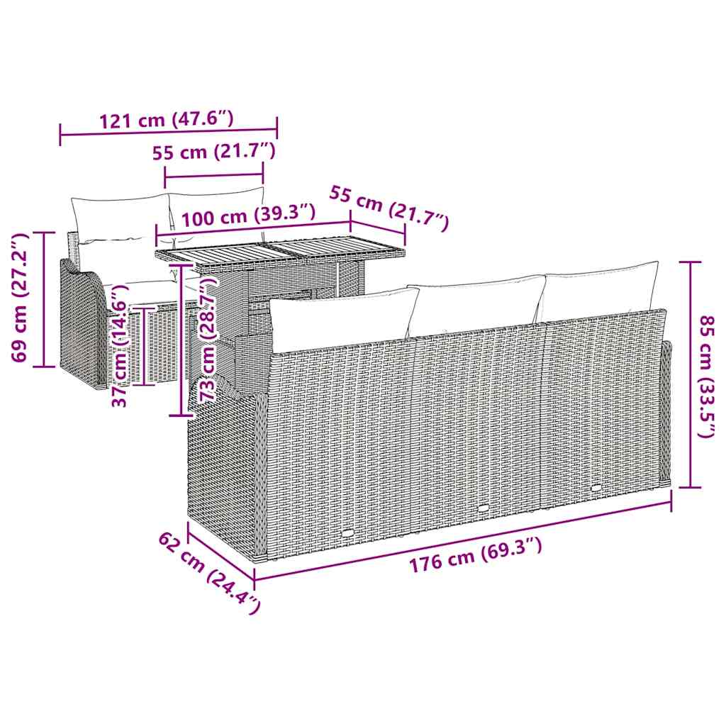 Garten-Sofa-Set mit Kissen Manuell 6 pcs Grau 100 x 55 x 73 cm