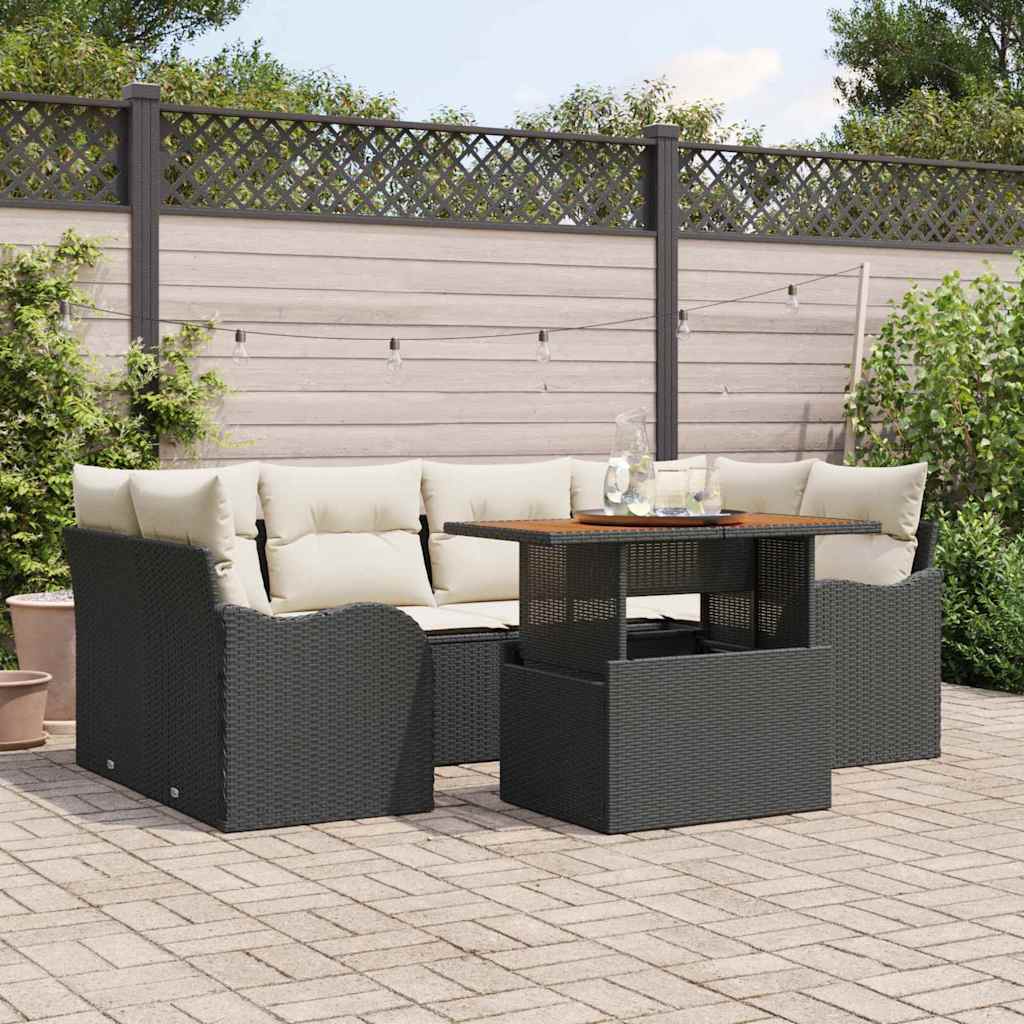 Garten-Sofa-Set 7 pcs Schwarz und Creme 100 x 55 x 73 cm